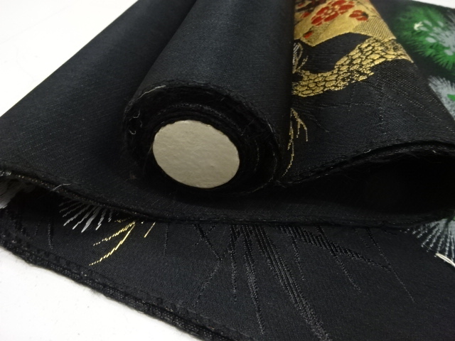  アンティーク　地紙に笠松・枝梅模様織り出し　名古屋帯地反物